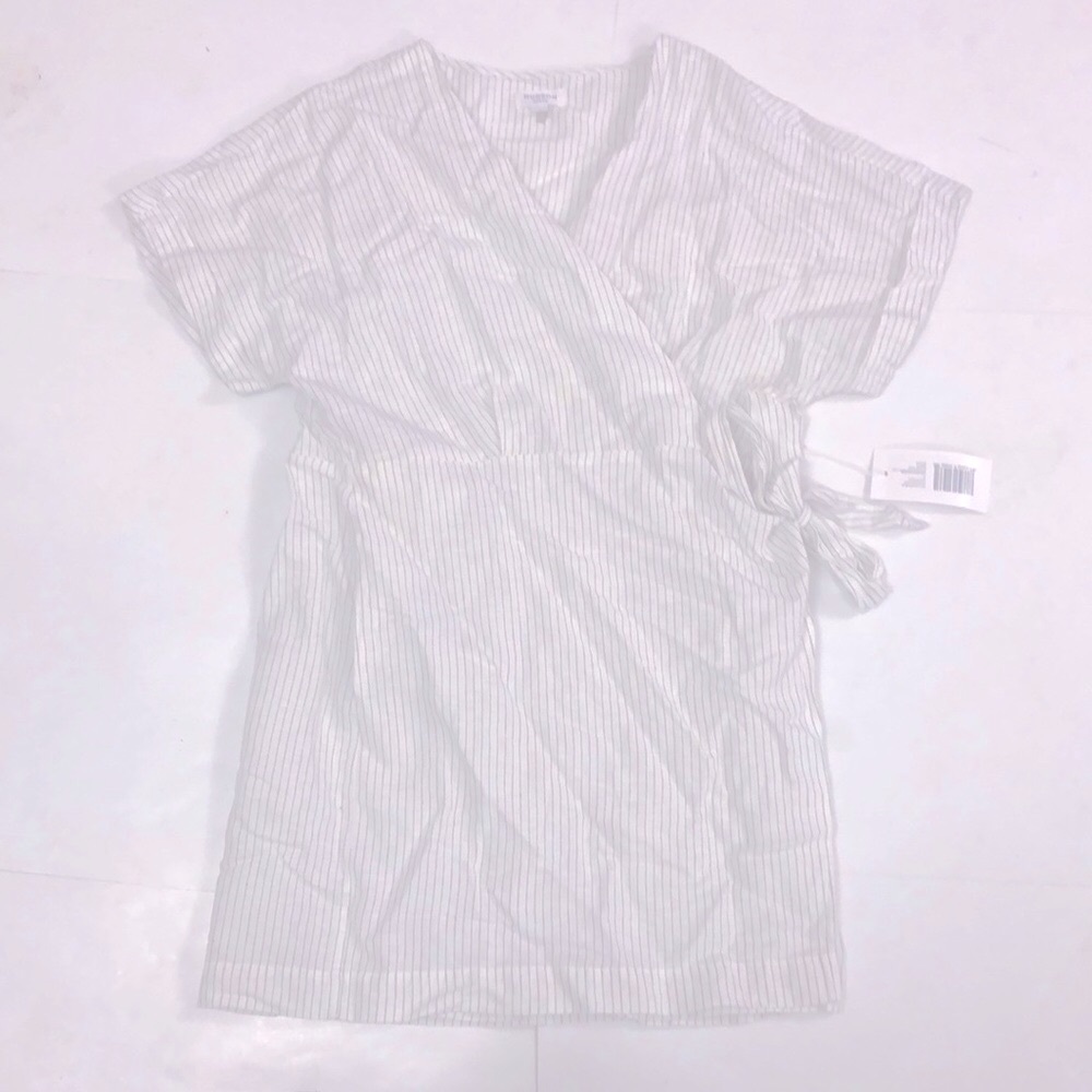 Hudson North 1X Dress Wrap White pinstripes short sleeve Excellent Condition NEW